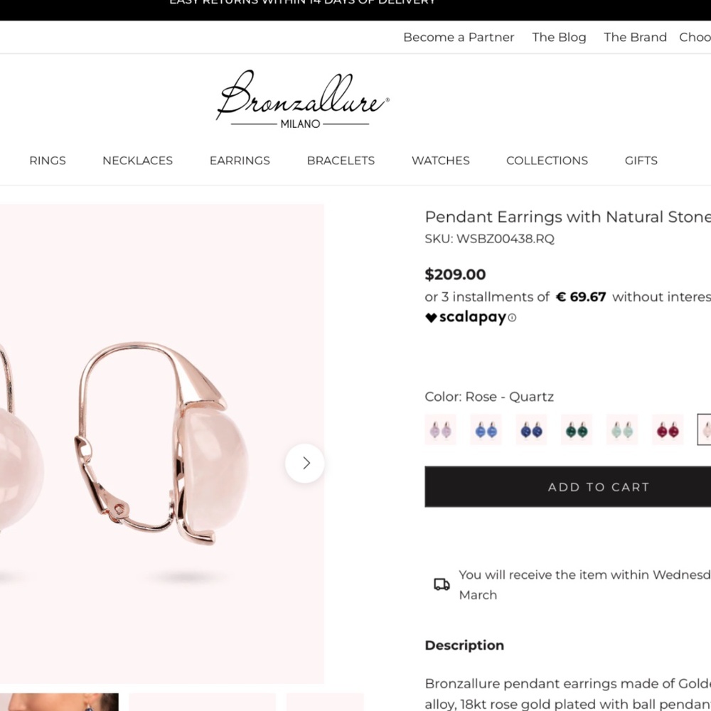 Bronzallure earrings with natural stone. New.